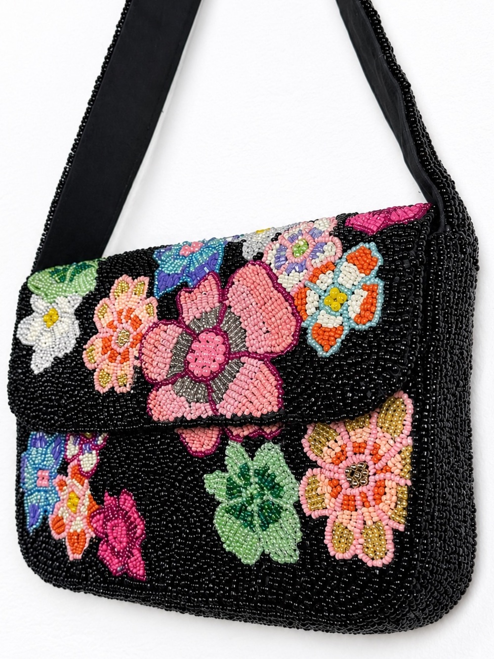 Colorful Floral Beaded Shoulder Bag Boho Statement Purse Y2K Cottagecore NWOT - Picture 4 of 16